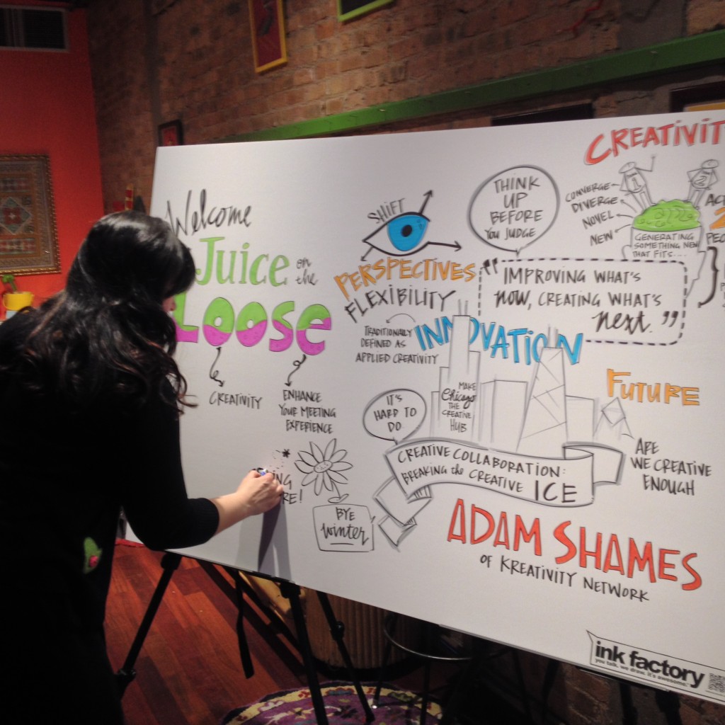 Lindsay of Ink Factory capturing all the creativity at" Juice on the Loose" at the Ranch