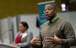 Channing Harris presenting at South Side Pitch