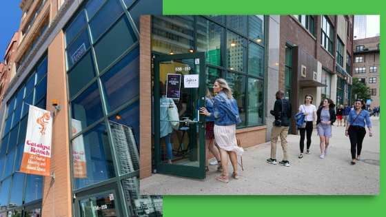 folks arriving to 656 W Randolph Street at the door of Catalyst Ranch Meeting and Event Venue in Chicago