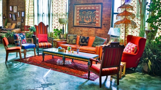 Photo of a colorful and bubbly seating area made from Catalyst Ranch Event Rentals pieces