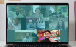 Catalyst Ranch virtual zoom background in use on a laptop