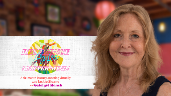 photo of Jackie Sloane, with a logo graphic for the virtual event series 'Resilience Rodeo: Master Mind"