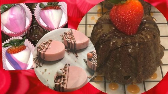 photos of Madame of Coco treats, including dipped strawberries, dipped oreos and a mini Bundt cake