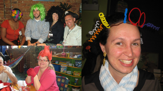 photographs of coworkers wearing playful costumes